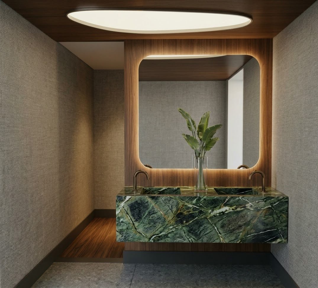 Lavabo com bancada de mármore verde